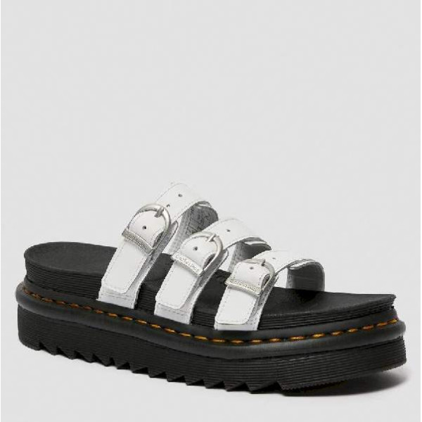 BLAIRE LEATHER SLIDE SANDALS WHITE